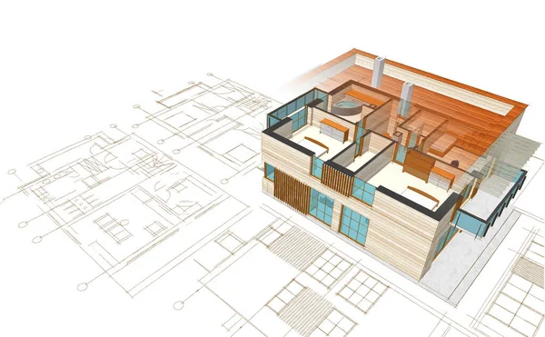 Архитектурный Эскиз Дома Иллюстрация — стоковое фото