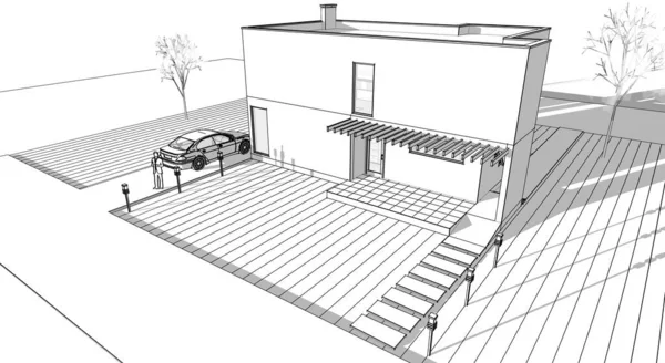 Dom Architektoniczny Szkic Ilustracja — Zdjęcie stockowe