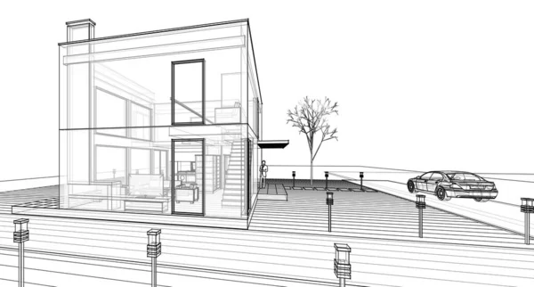 House Architectural Sketch Illustration — Stock Photo, Image