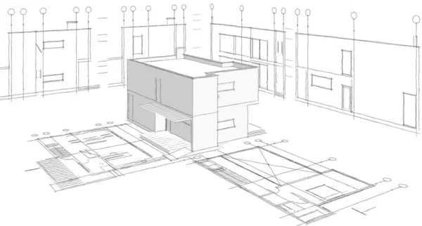 Haus Architektonische Skizze Illustration — Stockfoto