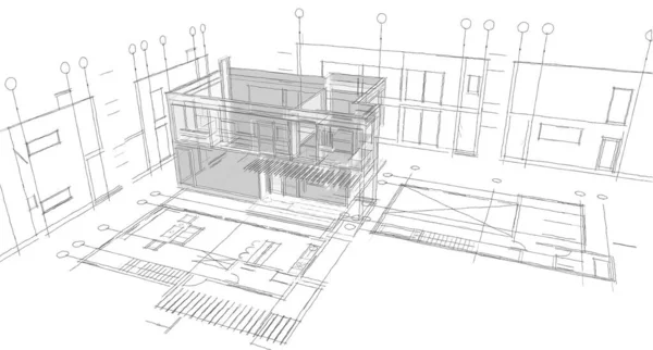 Casa Desenho Arquitetônico Ilustração — Fotografia de Stock