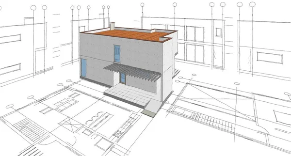 Dom Architektoniczny Szkic Ilustracja — Zdjęcie stockowe