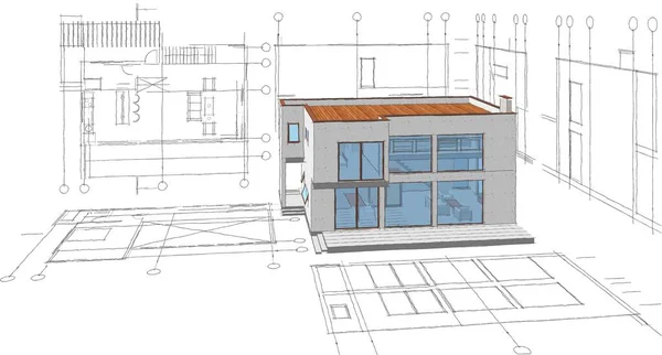 Будинок Архітектурний Ескіз Ілюстрація — стокове фото