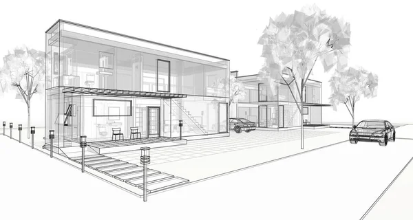 Huis Architectonische Schets Illustratie — Stockfoto