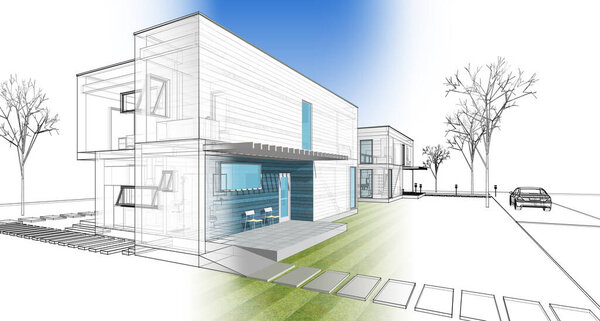 house architectural sketch 3d illustration