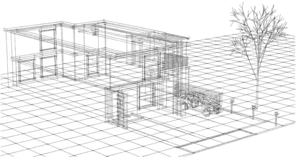 Dům Architektonický Náčrt Ilustrace — Stock fotografie