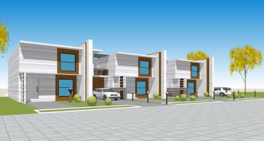 Modern ev çizimi 3d illüstrasyon
