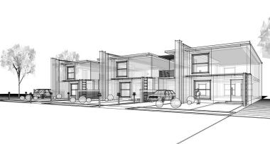 Modern ev çizimi 3d illüstrasyon