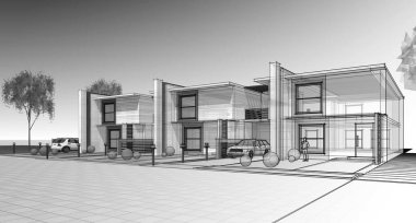 Modern ev çizimi 3d illüstrasyon