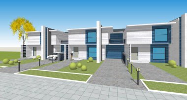 Modern ev çizimi 3d illüstrasyon