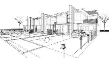 Modern ev çizimi 3d illüstrasyon