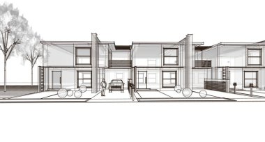 Modern ev çizimi 3d illüstrasyon