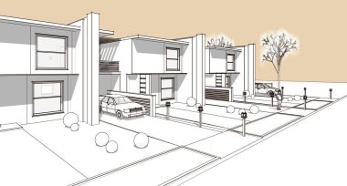 Modern ev çizimi 3d illüstrasyon