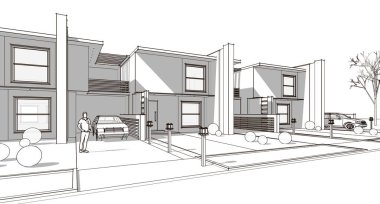 Modern ev çizimi 3d illüstrasyon