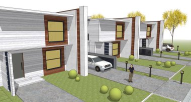 Modern ev çizimi 3d illüstrasyon