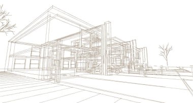 Modern ev çizimi 3d illüstrasyon