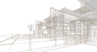 Modern ev çizimi 3d illüstrasyon