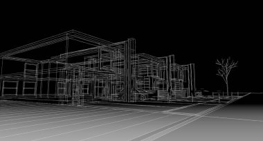 Modern ev çizimi 3d illüstrasyon