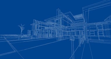 Modern ev çizimi 3d illüstrasyon