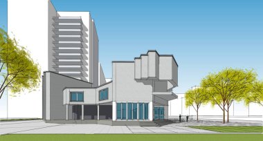 modern ev inşaatı 3D görüntüleme