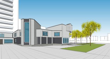 modern ev inşaatı 3D görüntüleme