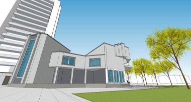 modern ev inşaatı 3D görüntüleme