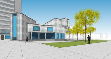 modern ev inşaatı 3D görüntüleme