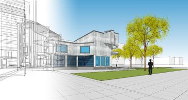 modern ev inşaatı 3D görüntüleme