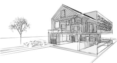 ev geleneksel mimarisi 3d illüstrasyon