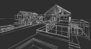 ev geleneksel mimarisi 3d illüstrasyon