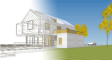 ev geleneksel mimarisi 3d illüstrasyon