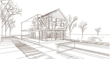 ev geleneksel mimarisi 3d illüstrasyon