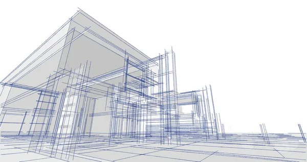 房屋建筑草图3D插图 — 图库照片