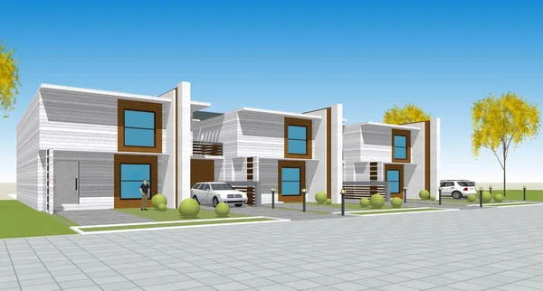 Modern ev çizimi 3d illüstrasyon