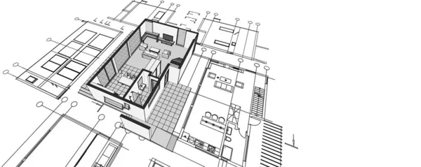 Modern Hus Arkitektoniska Projekt Skiss Illustration — Stockfoto