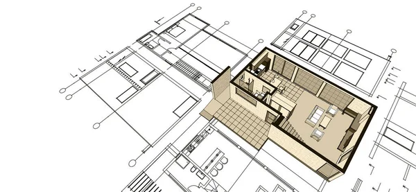 Casa Moderna Progetto Architettonico Schizzo Illustrazione — Foto Stock