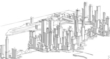 Modern şehir panoraması 3D illüstrasyon