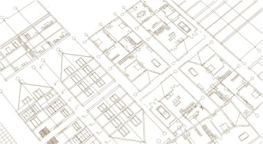 Modern ev mimari projesi çizimi 3D illüstrasyon