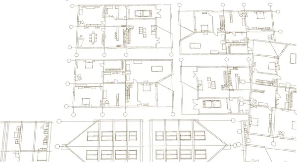 Nowoczesny Dom Projekt Architektoniczny Szkic Ilustracja — Zdjęcie stockowe