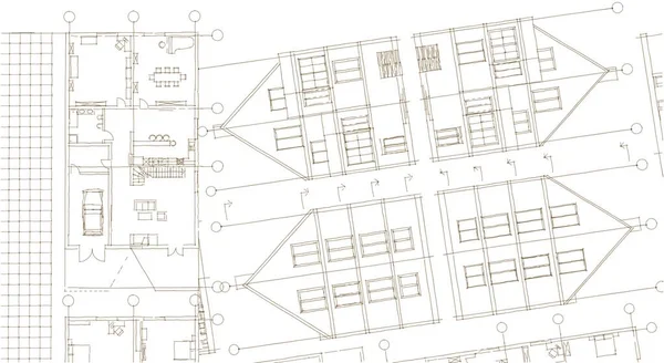 Nowoczesny Dom Projekt Architektoniczny Szkic Ilustracja — Zdjęcie stockowe