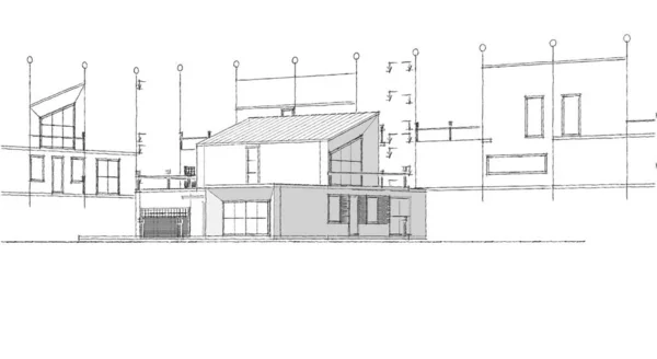 Casa Moderna Proyecto Arquitectónico Bosquejo Ilustración —  Fotos de Stock