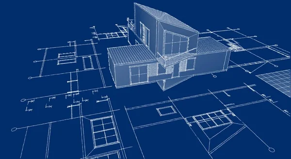 Maison Moderne Projet Architectural Croquis Illustration — Photo