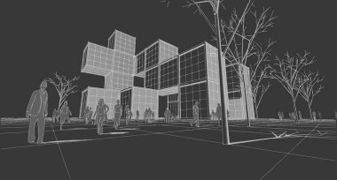 soyut modern mimari modüler cephe 3D illüstrasyon