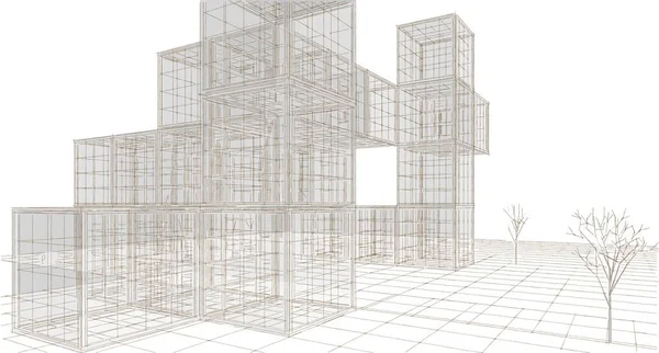 Абстрактна Сучасна Архітектура Модульний Фасад Ілюстрація — стокове фото