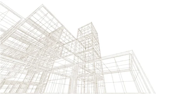 抽象的现代建筑模块化立面3D插图 — 图库照片