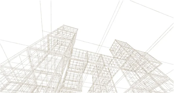 抽象的现代建筑模块化立面3D插图 — 图库照片