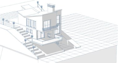 ev mimarisi çizimi 3d illüstrasyon