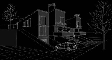 ev mimarisi çizimi 3d illüstrasyon