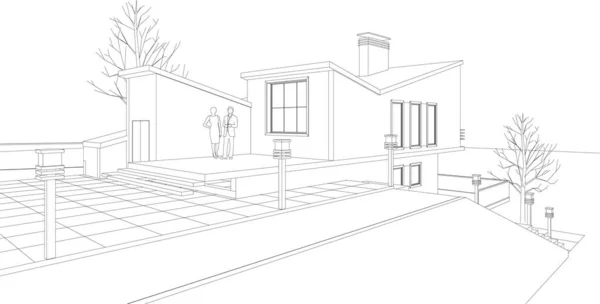 Maison Moderne Projet Architectural Croquis Illustration — Image vectorielle