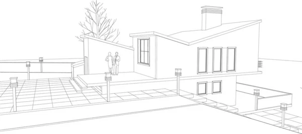 Maison Moderne Projet Architectural Croquis Illustration — Image vectorielle